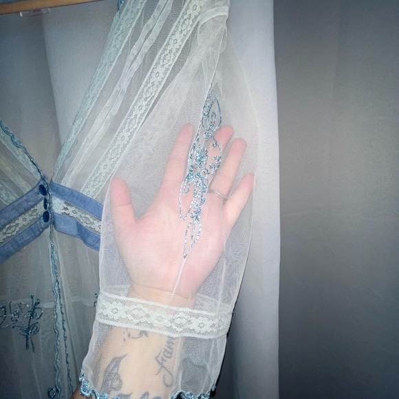 Vintage-Inspired Lace Slip with Hand Embroidered Sleeves and Bodice Floral - Picture 5 of 6